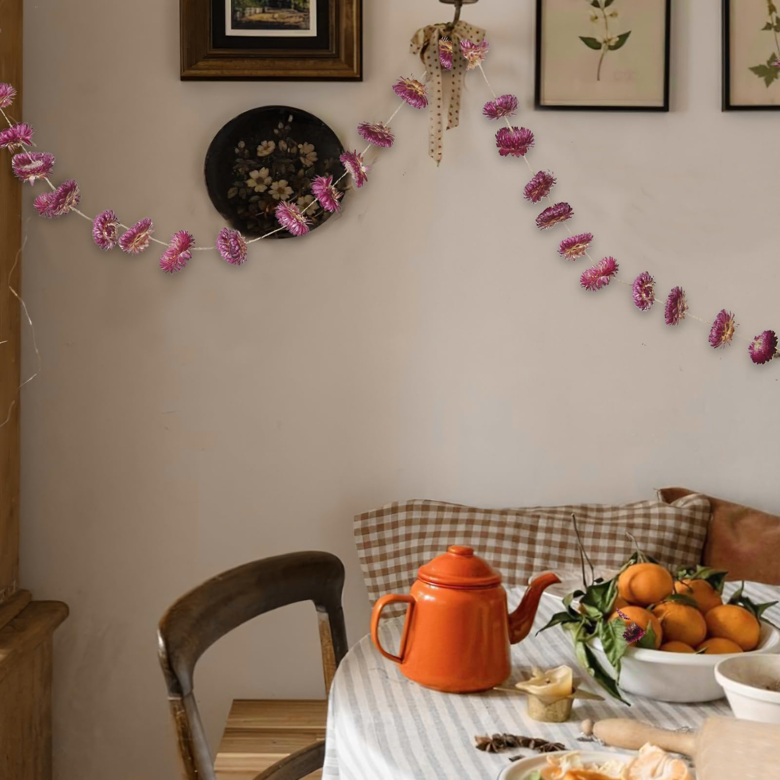 CITYES Guirlande de fleurs séchées avec marguerites naturelles et tournesols, 3,2 m, 63 pièces. Arrangement de fleurs séchées de marguerites et gerberas naturelles, décoration de mariage, style bohème