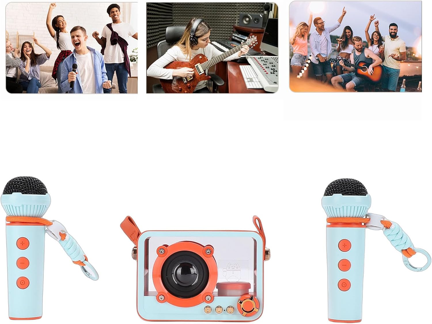 Karaoke Machine, 2 Wireless Microphones Portable Bluetooth 5.3 Karaoke Speaker 3-8 Hours 650Mah Battery Portable Bluetooth Machine with Buckle for Girls Boys Home Party (Orange)