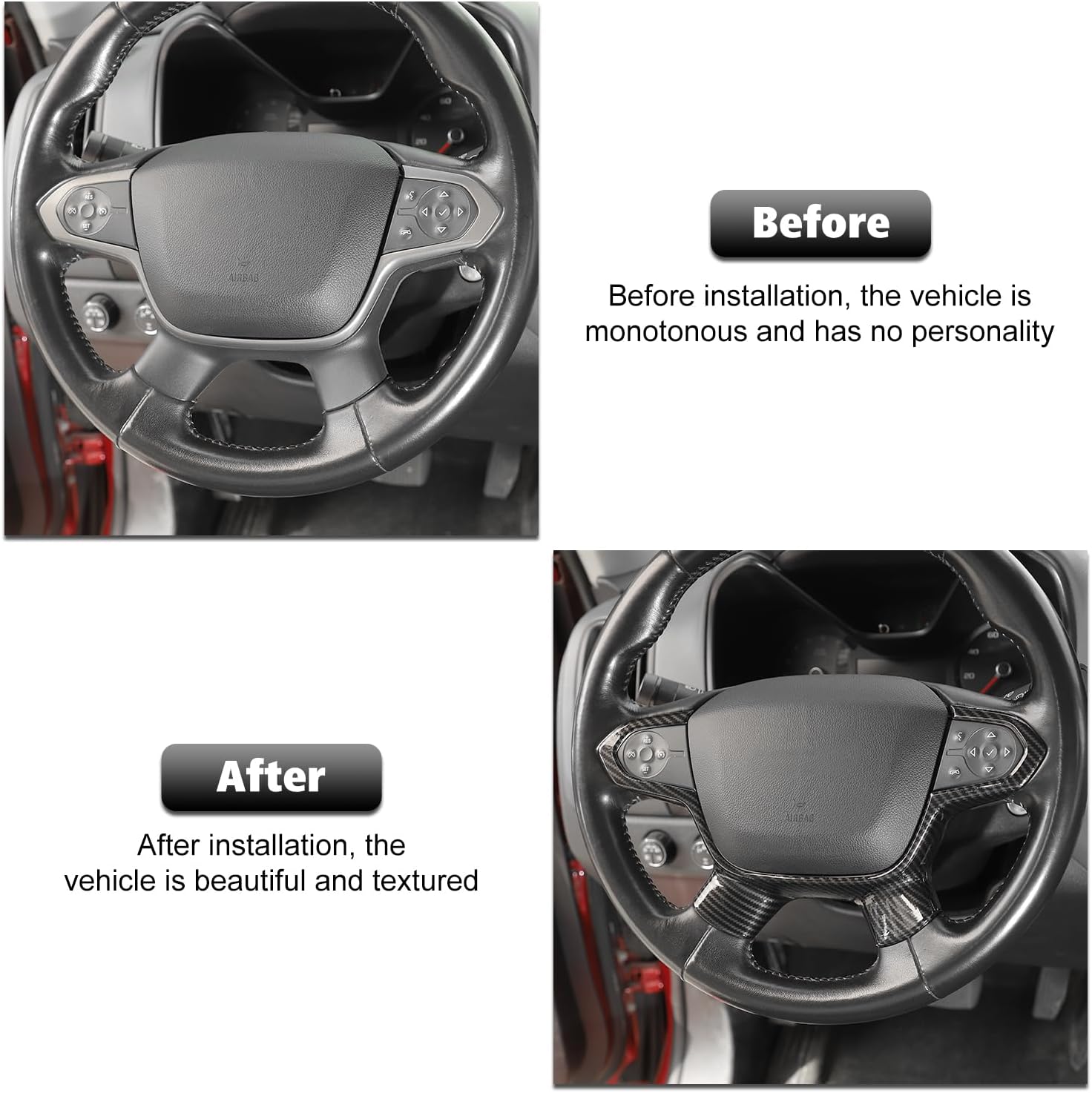 Carbon Fiber Steering Wheel Trim Cover Decoration Interior Accessories Compatible with Chevrolet Colorado 2014-2023