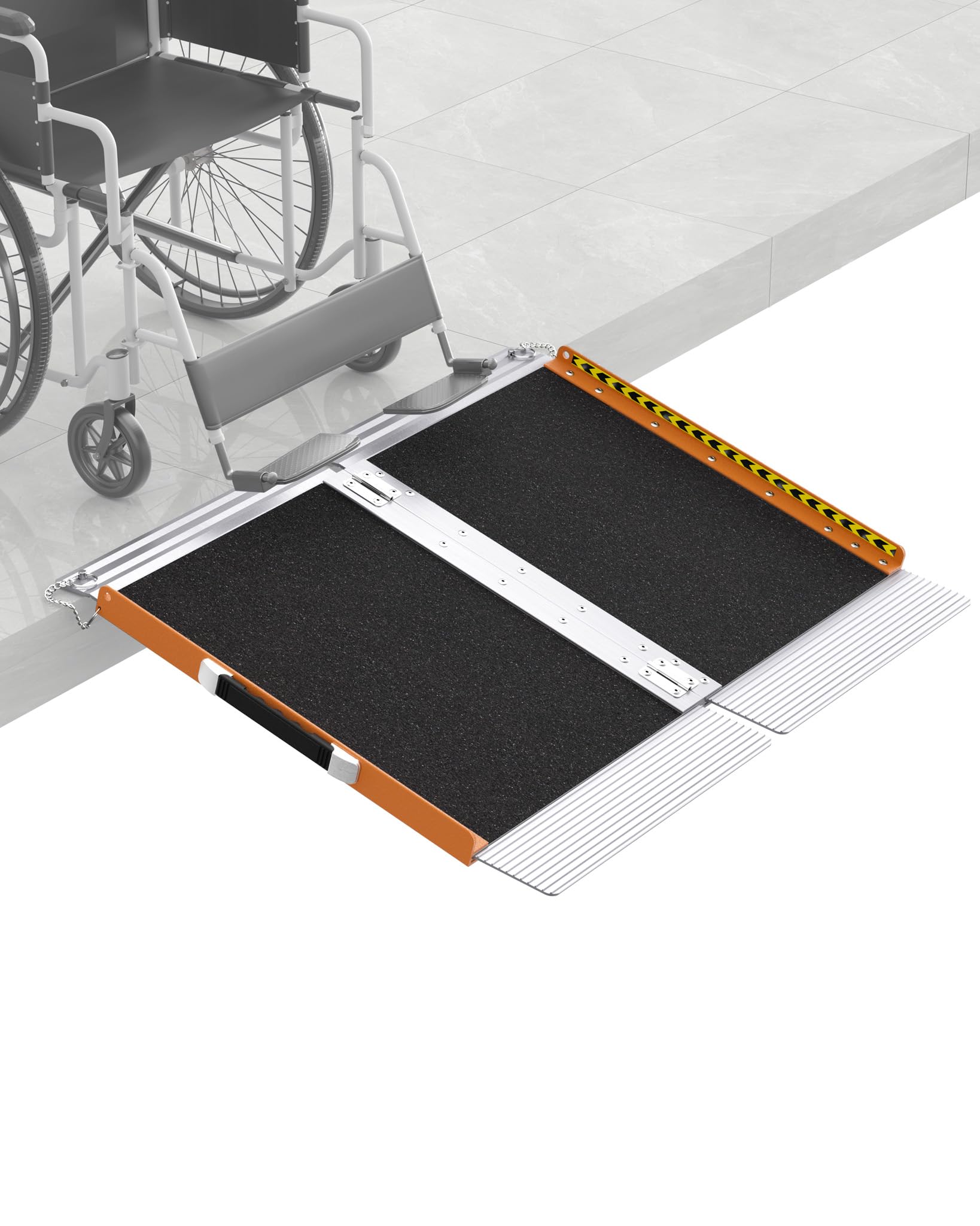 FACHNUO 2 pieds Rampe pour fauteuil roulant pour les marches à domicile, Rampe de seuil pliable portable pour les portes avec fond auto-ajustable, Rampe handicapée en aluminium antidérapant avec