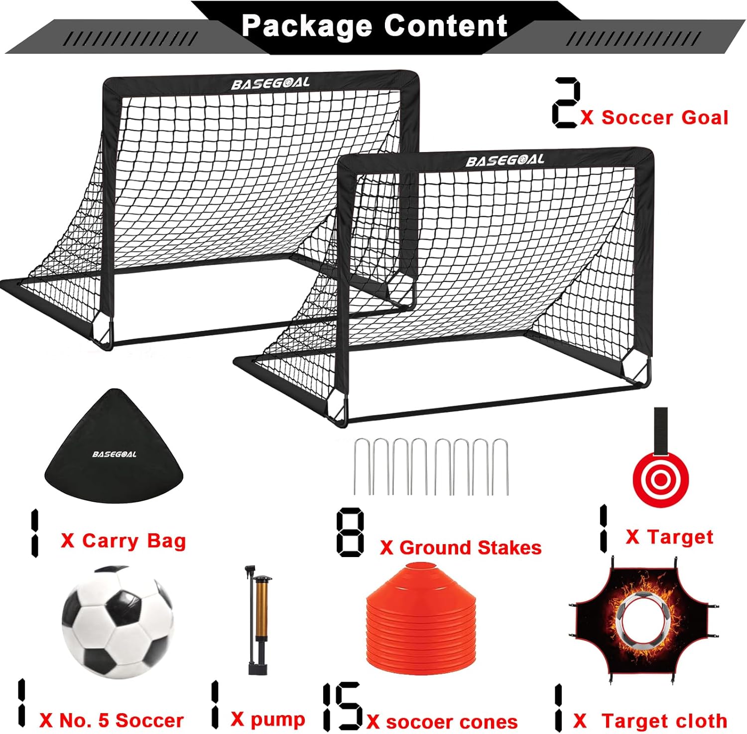 BaseGoal Soccer Goals for Backyard Set of 2, 4x3ft Kids Soccer Goal Portable Pop Up Soccer Net for Kids & Youth, Outdoor Soccer Training Equipment with Soccer Ball, Cones, Targets & Accessories