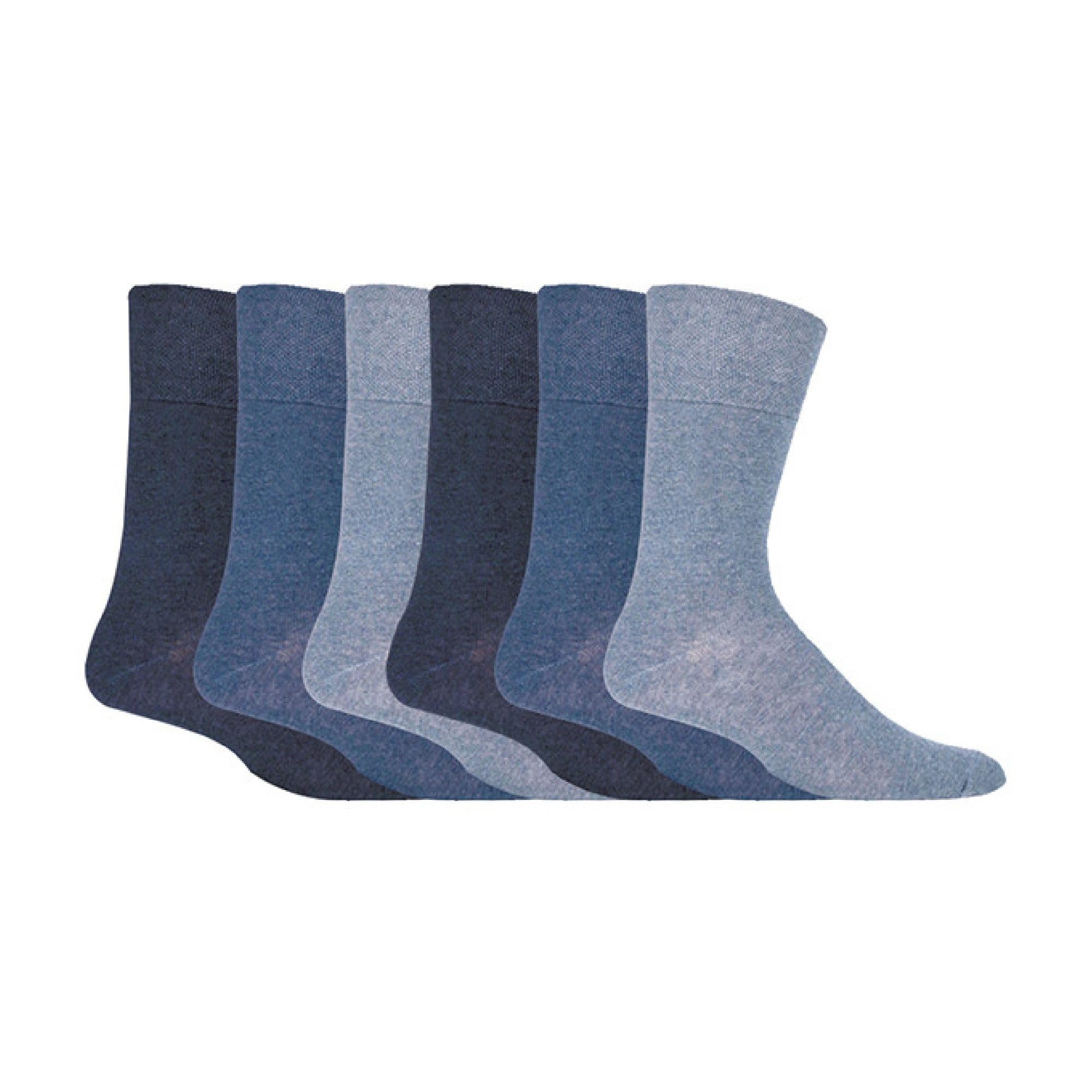 IOMI Footnurse - Mens 6 pack loose non elastic diabetic socks with hand linked toe seams in 5 colours (Blue)(Size: 6-11 UK)