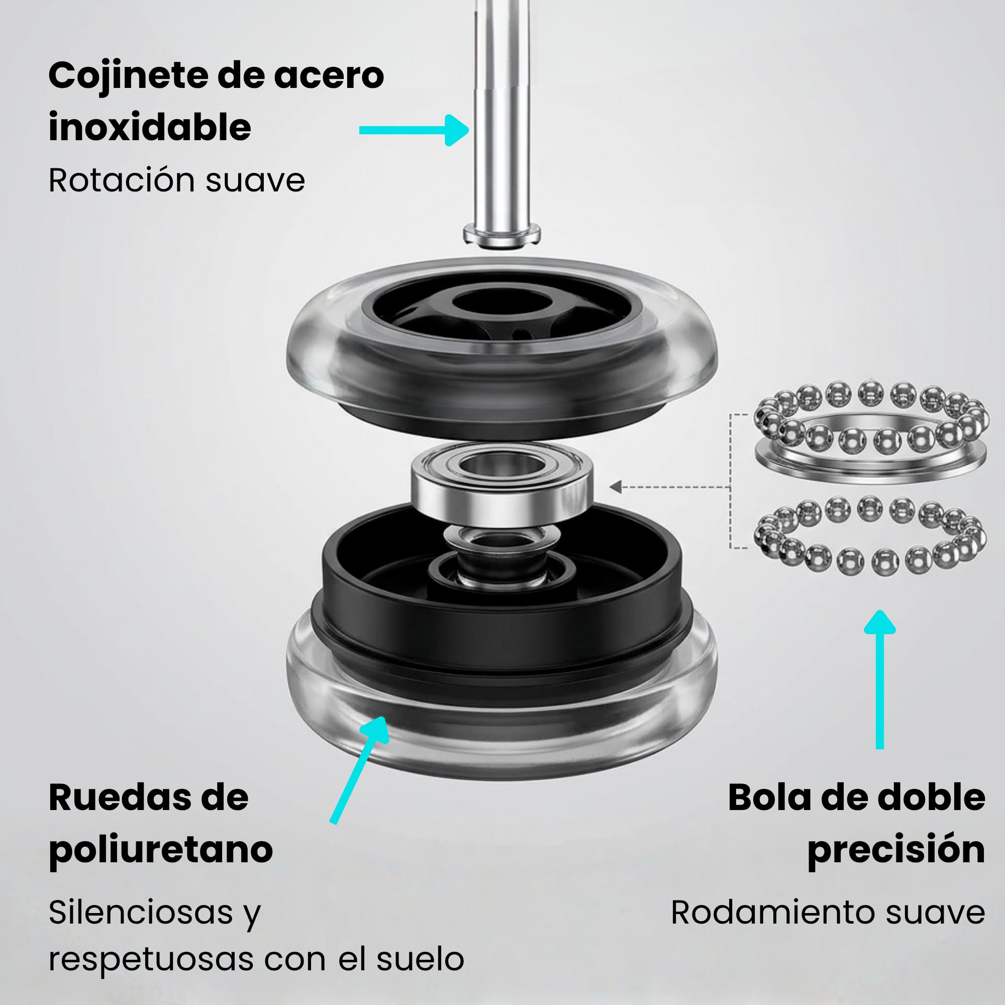 Ediesi, Ruedas Silla Oficina Silicona (Juego de 5) – Ruedas Giratorias Silenciosas y Suaves – Recambio Universal 11x22mm – No Rayan Suelo, Alta Resistencia Acero (11x22 mm) — view 5