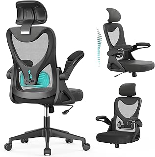 Office Chair - YONISEE Ergonomic Desk Chair with Adjustable Headrest & Lumbar Support & Armrest, Comfy Cushion, High Back Computer Chair Rocking Executive Office Chairs Chaise de Bureau