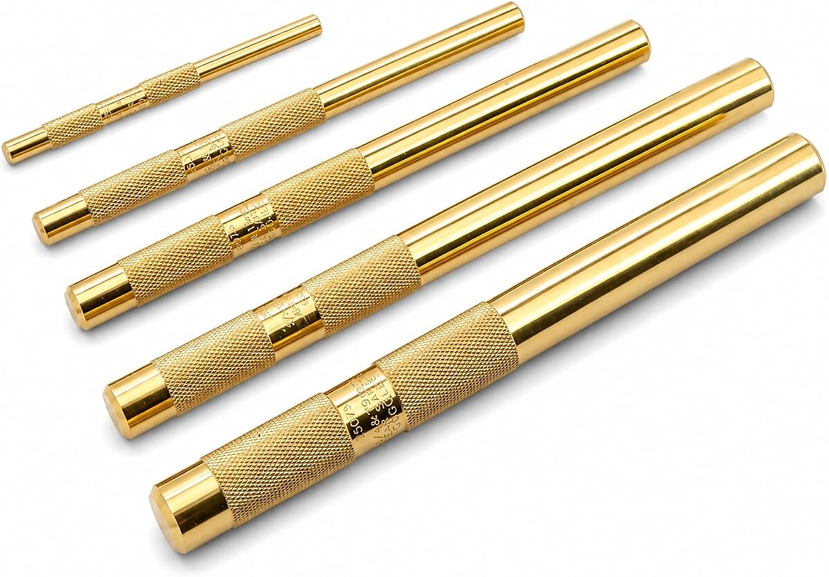 5 Brass Drift Punch Set, Hand Tool Punches Tools for Home use 1/4-Inch 3/8-Inch 1/2-Inch 5/8-Inch 3/4-Inch 1/4'' 3/8'' 1/2'' 5/8'' 3/4'' 5 Pc. Replace 67003-MAI 045256670034