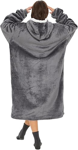 Miniatura 3 de Oversized Hoodie, Flannel Composite Wool Wearable Blanket, Thickened Warm Unisex Cozy Blanket Hoodie