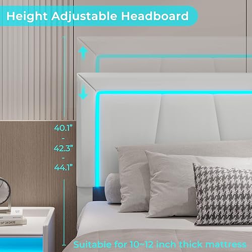 Miniatura 2 de Hasuit Base de cama Queen con 4 cajones de almacenamiento debajo, plataforma tapizada tamaño Queen con cabecera de cuero artificial, cama moderna