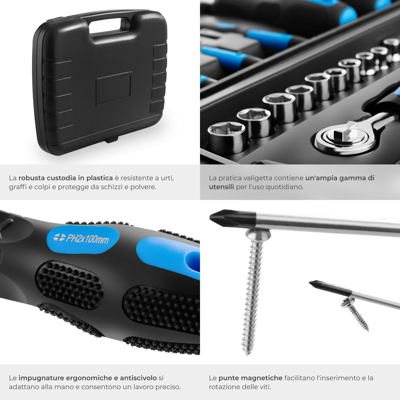 TecTake 402789 Valigetta portautensili con 57 pezzi | Solida attrezzatura di base | Ergonomici manici degli attrezzi
