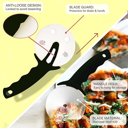 Miniatura 5 de Rueda cortadora de pizza de 3 pulgadas, cortador de pizza de acero inoxidable con tapa, cortador de pizza súper afilado, apto para lavavajillas,