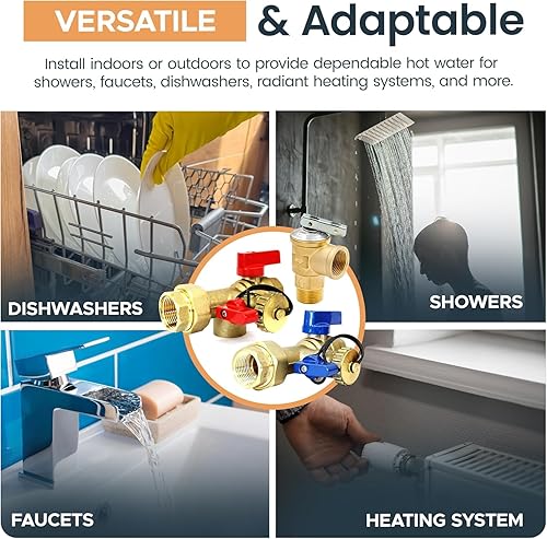 Miniatura 5 de Kit completo de válvula de servicio de aislamiento de calentador de agua sin tanque de 34 pulgadas con válvula de alivio de presión y válvula de