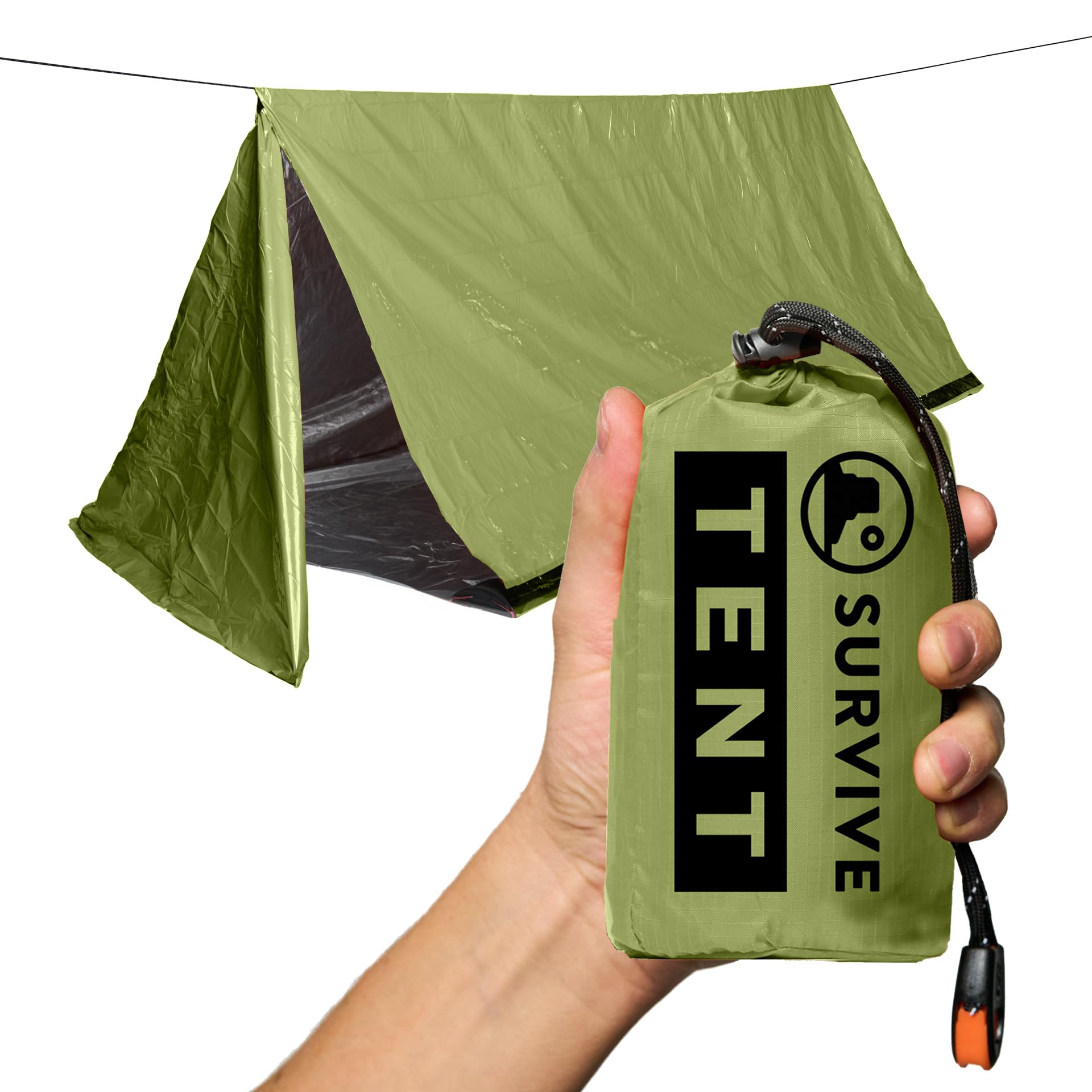 SURVIVE Survival Tent with Doors, 2 Person Mylar Emergency Shelter, Green