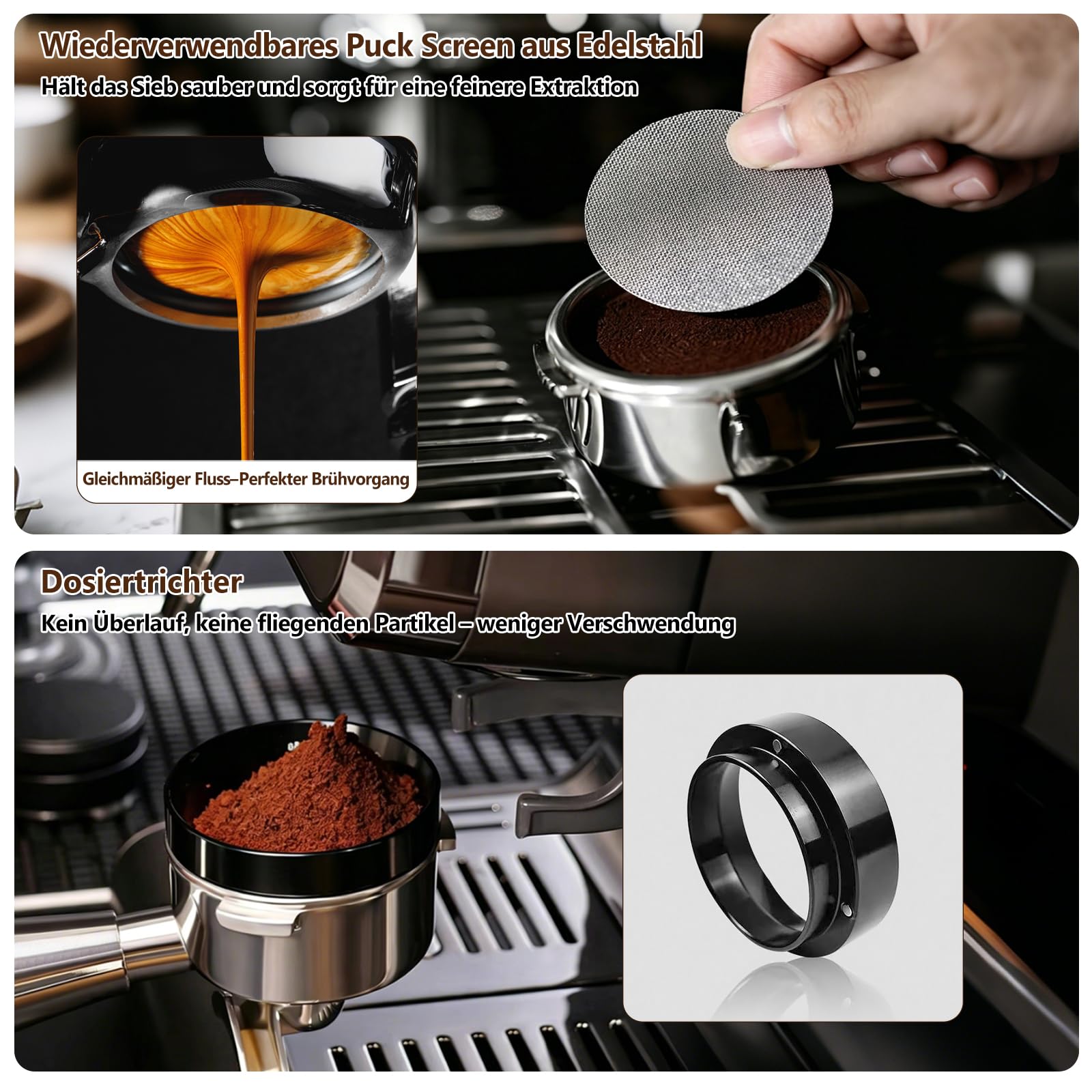 Espresso Zubehör Set 7tlg. – WDT Tool, Tamper, Distributor, Dosierring & Tamperstation | Barista Set aus Edelstahl für Siebträgermaschinen | Schritt-für-Schritt Zubehör für Café (58mm)