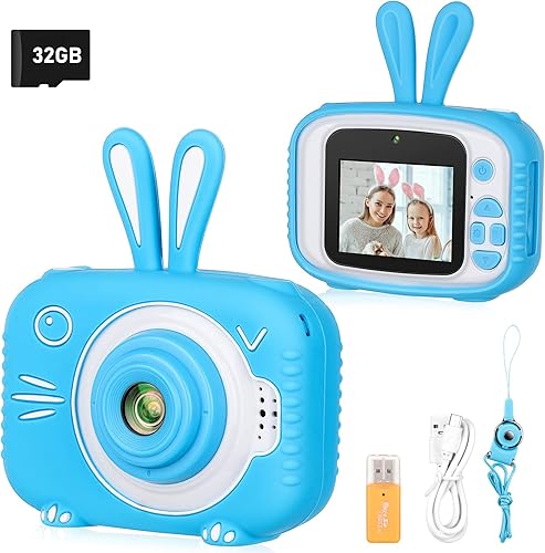 Vasttron Cámara infantil para niñas y niños de 3 a 12 años de edad, cámara selfie para niños, juguetes para bebés, conejito, cámara de video digital