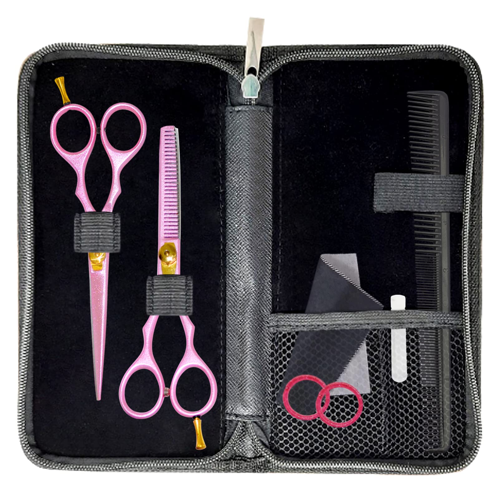 YNR Professional Hairdressing Scissors Set (5.5 Inch) Hair Cutting Scissor & Thinning Scissor Comb with Case Pink – Perfect for Men, Women, Children, and Adults