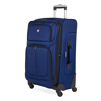 SwissGear Sion Softside Expandable Luggage – Medium Checked Suitcase with 360 Degree Wheels & Retractable Handle – 25 Inch, Perfect for 1-7 Night Trips – Burgundy
