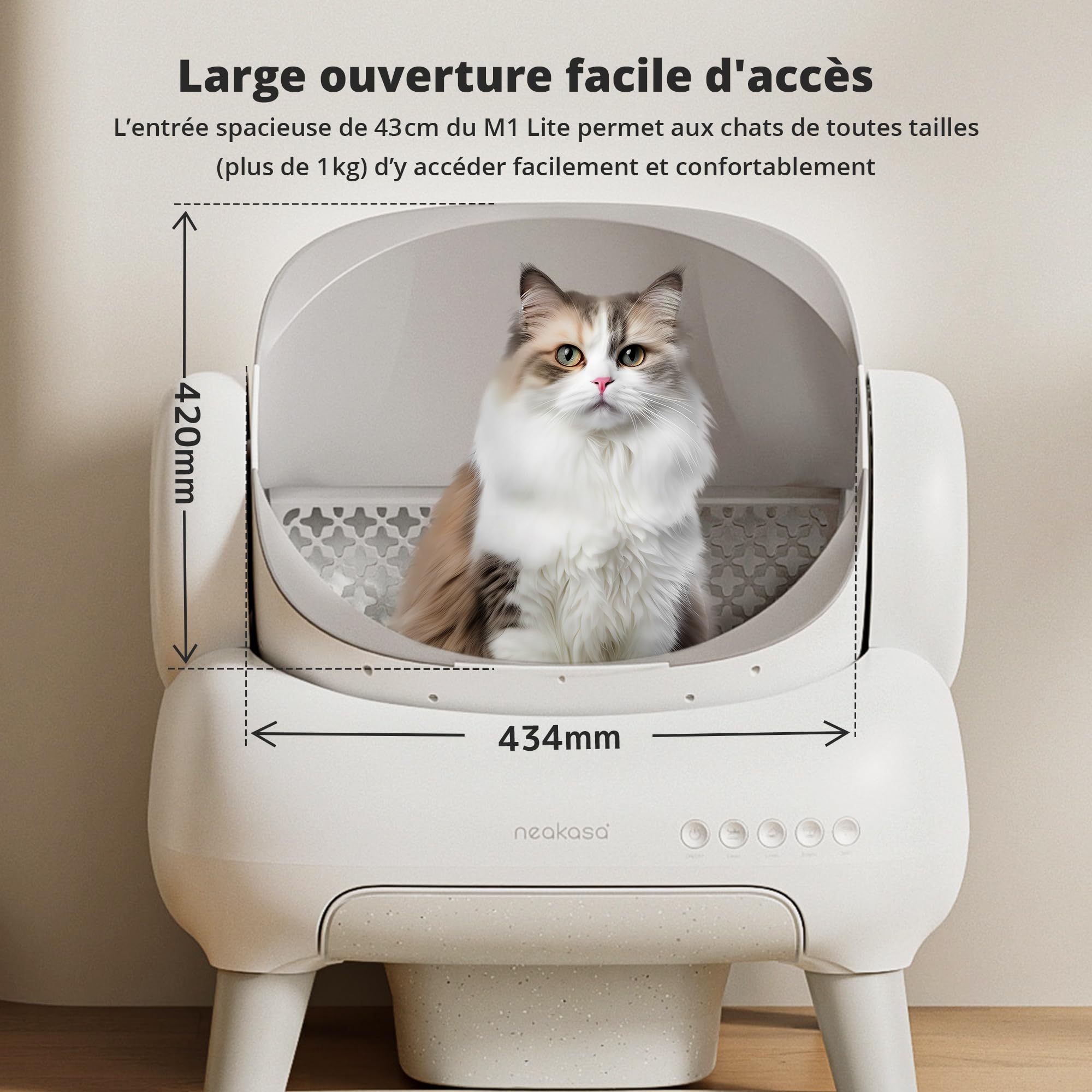 Neakasa M1 Lite litière Chat autonettoyante Ouverte, litière Automatique XXL, Grande capacité & contrôle Via Application, sans Odeur, idéal pour foyers Multi-Chats & Voyages