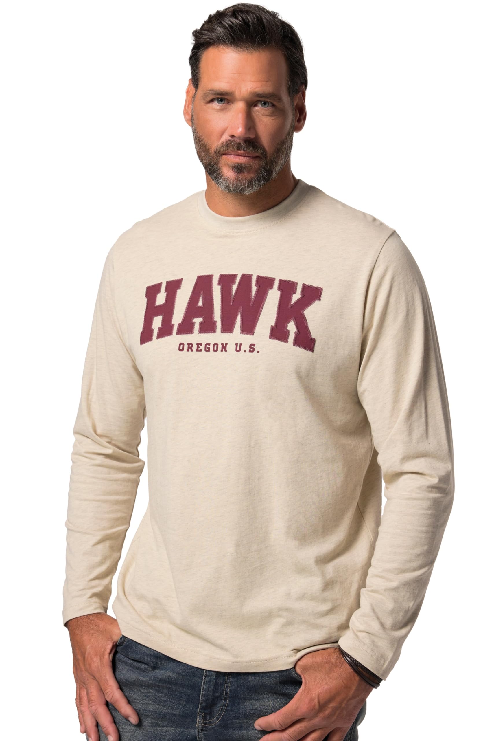 JP 1880 Herren große Größen Übergrößen Menswear L-8XL Langarmshirt, Brustprint 831567