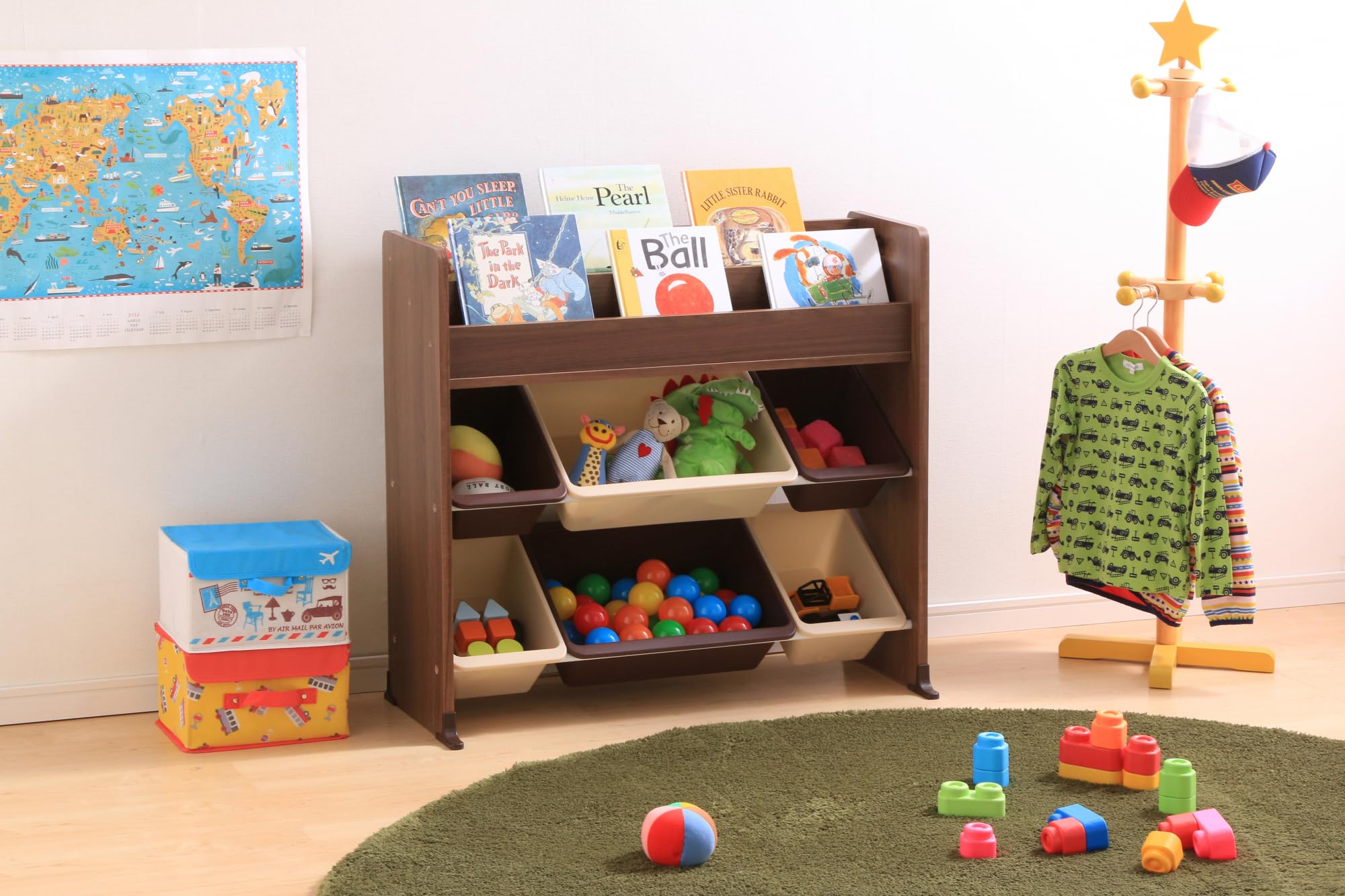 Iris Ohyama, Étagère pour Jouets, Meuble, Bibliothèque pour Enfant, Organiseur, Boîtes de Jeux, Livres /6 coffres Amovibles Plastique, Salle de Jeux, Chambre - Kids Toy Rack - ETHR-26 - Marron