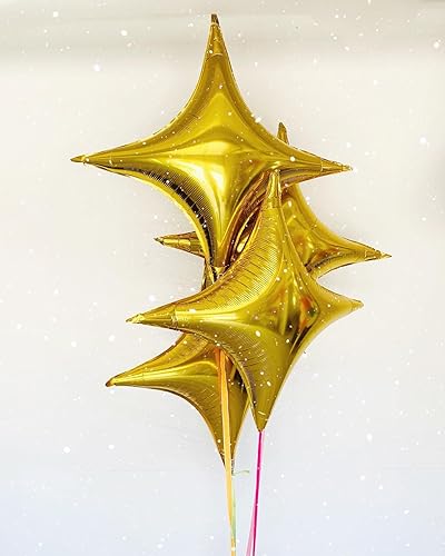 Miniatura 5 de Globos de estrella dorados, 12 globos de papel de aluminio de estrella de cuatro ángulos, globo cuadrangular dorado de helio de 26 pulgadas y 10