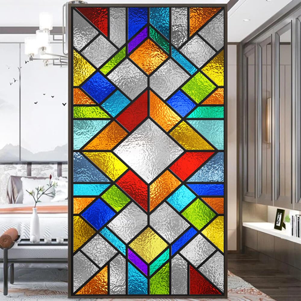 Fensterfolie, kein Kleber, statisch, selbstklebend, europäischer Kirchenstil, Buntglas, dekorativ, mattiert, 70 x 200 cm