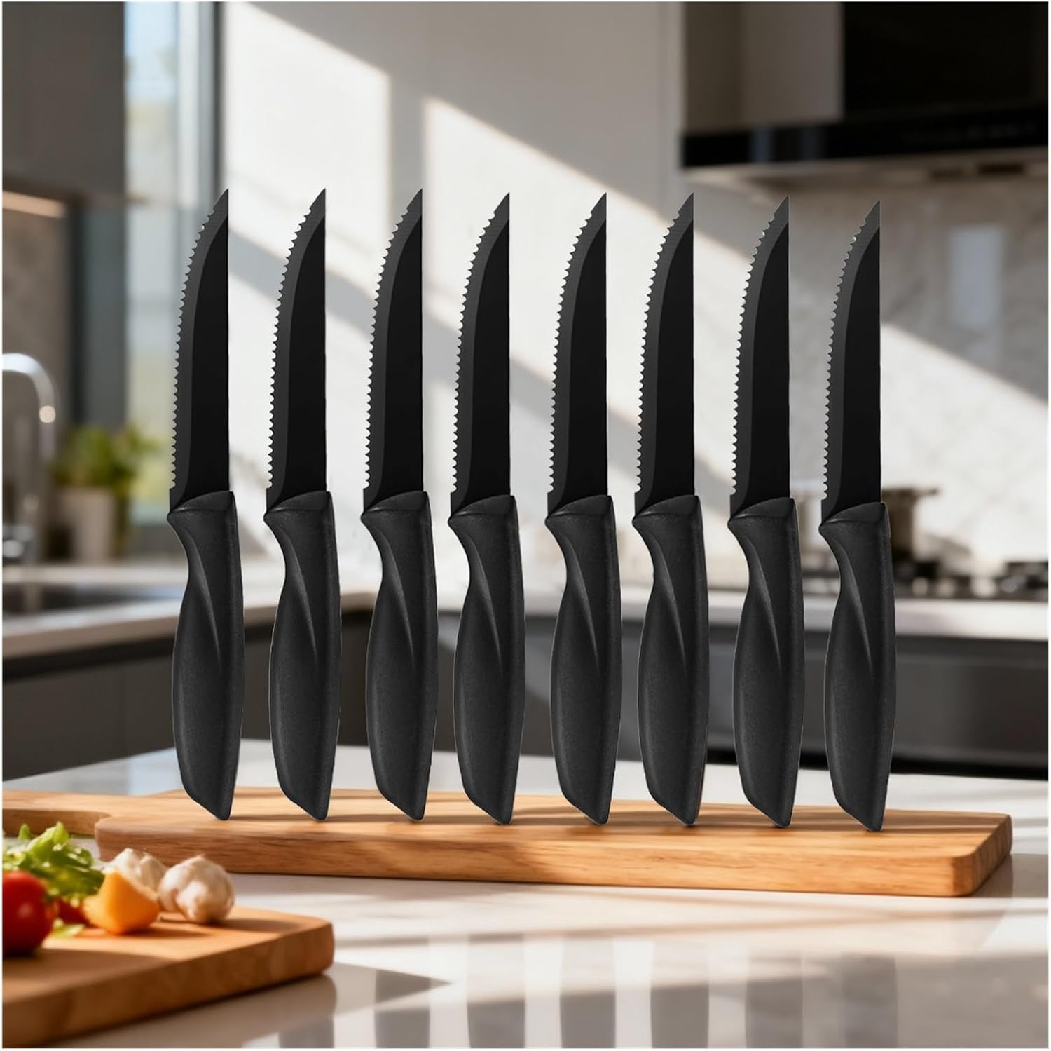2/4/6/8 Steak knife set, Stainless steel handle Kitchen paring Chef's Multi-purpose Serrated steak(Orange)