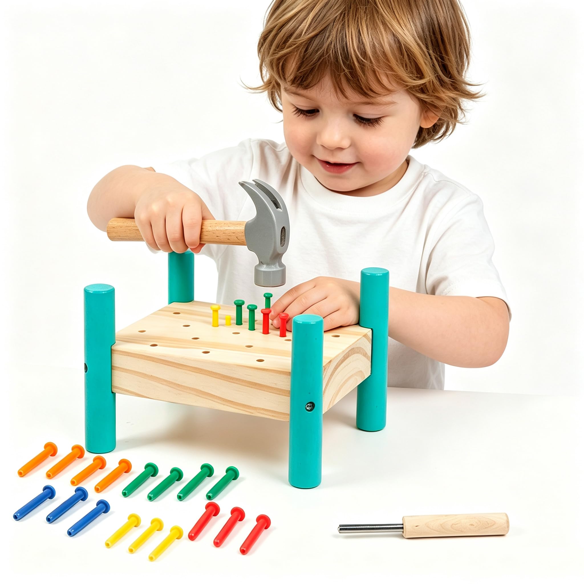 STEM Montessori Wooden Pounding Hammer Toy for Toddler Early Learning