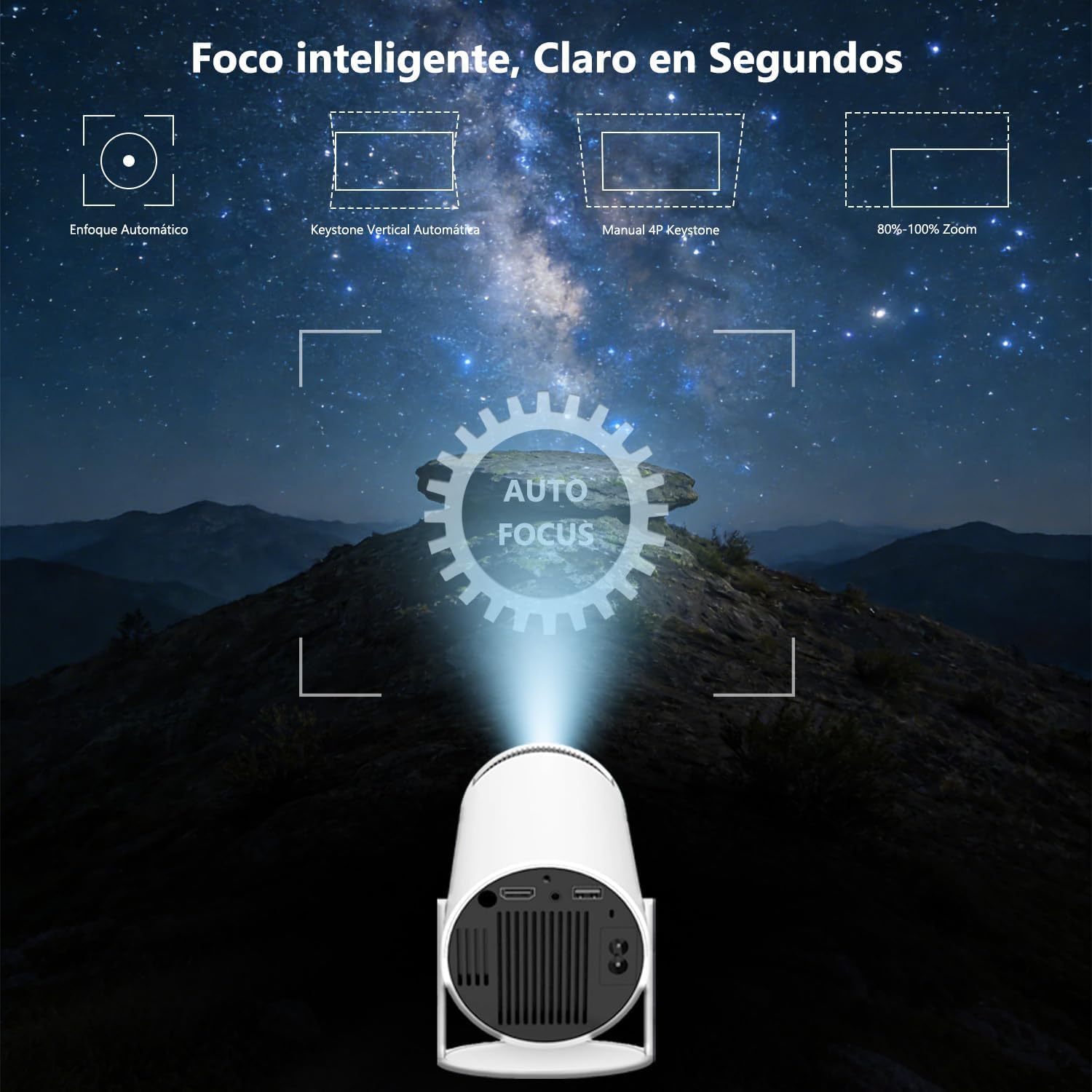 Mini Projector with Bluetooth, 4K Support 130" Screen Movie Projector with Auto Focus & Keystone, 5G+2.4G WiFi 6 Connection, 180° Rotatable Vision for Home Cinema, Laptop, Smartphone — view 2