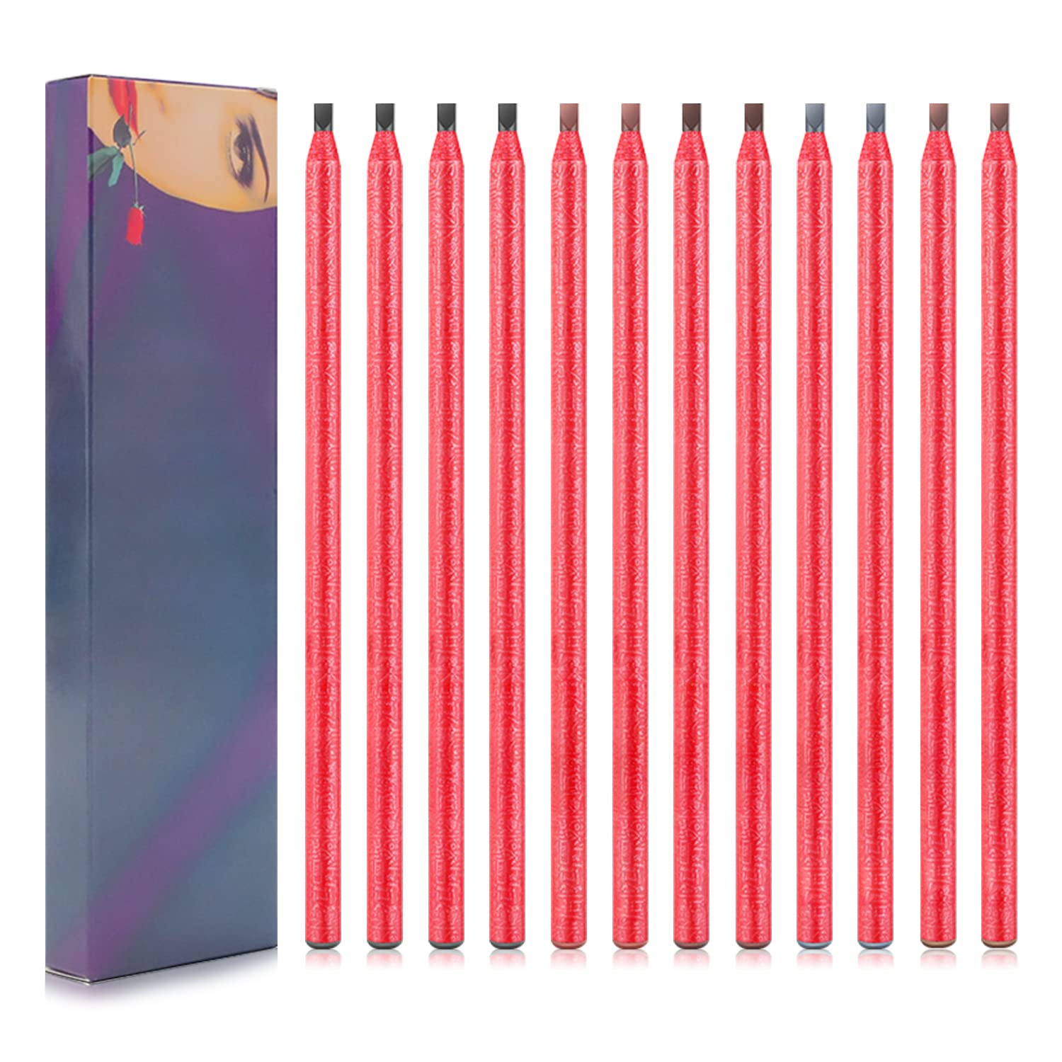 12pcs Waterproof Microblading Eyebrow Pencil,5 Colors Eyebrow Microblading Pen, Cord Pull Brow Mapping Pencil Set For Marking, Filling And Outlining Eye Makeup Eyebrow Pen