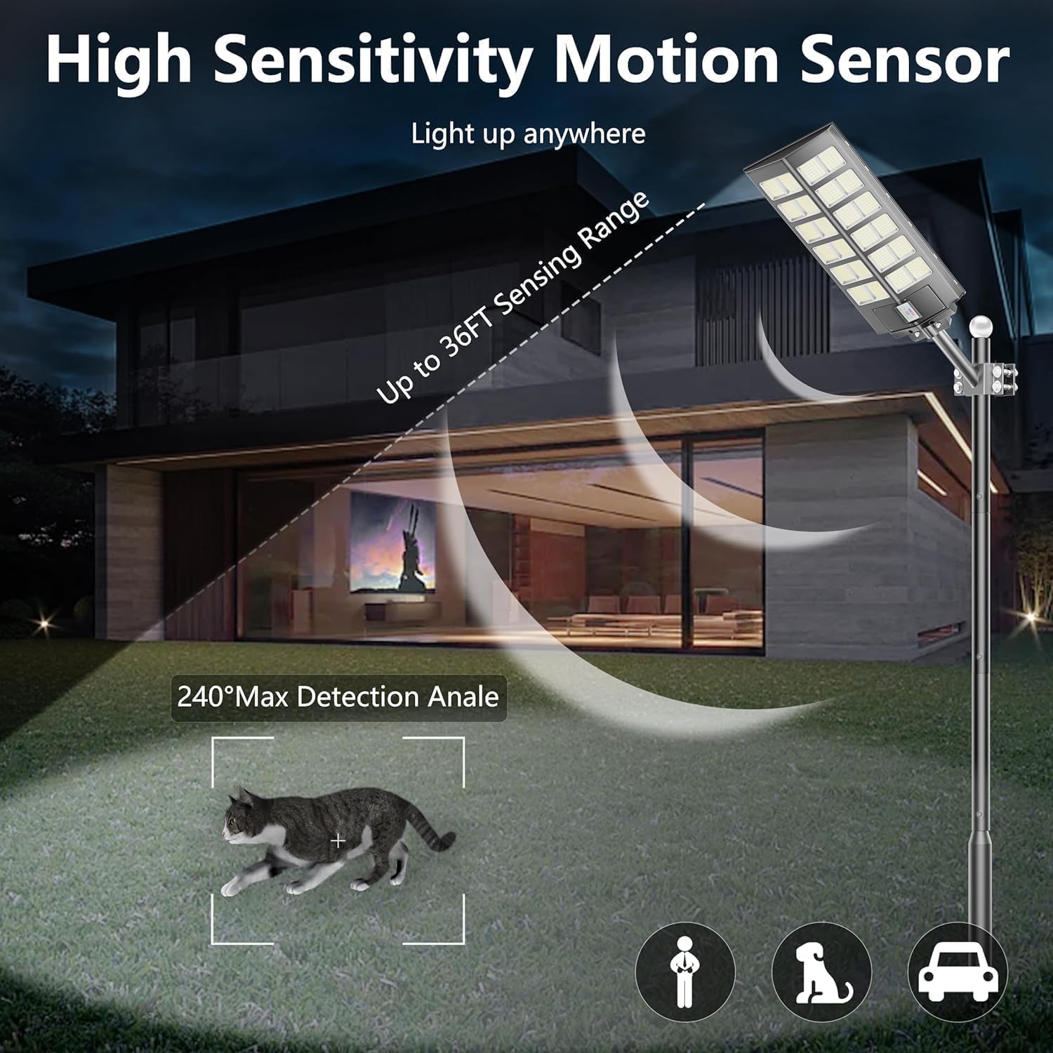 loyoele 8000W Solar Street Lights Outdoor Waterproof 300000 Lumens Solar Parking Lot Light Dusk to Dawn, Solar Powered Outdoor Light with Motion Sensor for Street, Yard, Garden, Parking Lots (3-Pack)