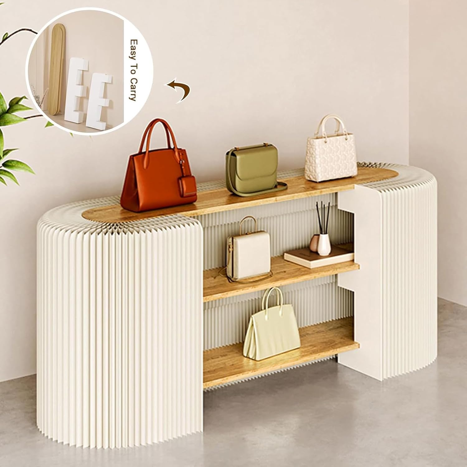 Reception Desk Front Counter Desk Three-Layer Storage Rack, Pop Up Accordion Design Trade Show Table for Shopping Mall Retail Promotion Exhibition,51.1 * 26.7 * 22.8in