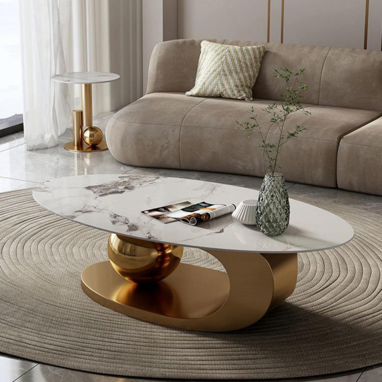 Tavolino da caffè in Marmo di Lusso con Staffa in Metallo Dorato e Piano in Pietra - Stile Elegante, Design Unico, Facile da Pulire