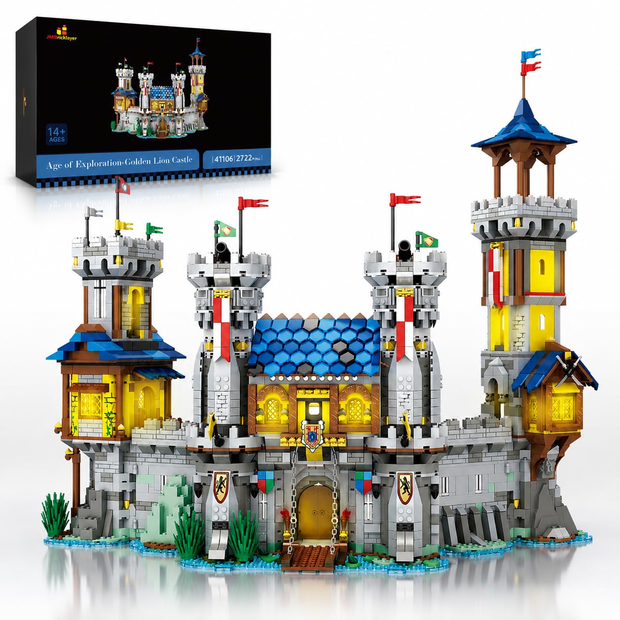 JMBricklayer Medieval Castle Building Block Set with Light for Adult, 41106 Medieval Lion Castle Architecture Display Decor Model Toy, Creative STEM Toys Gifts for Adult Boy Girl (2722 Pieces)
