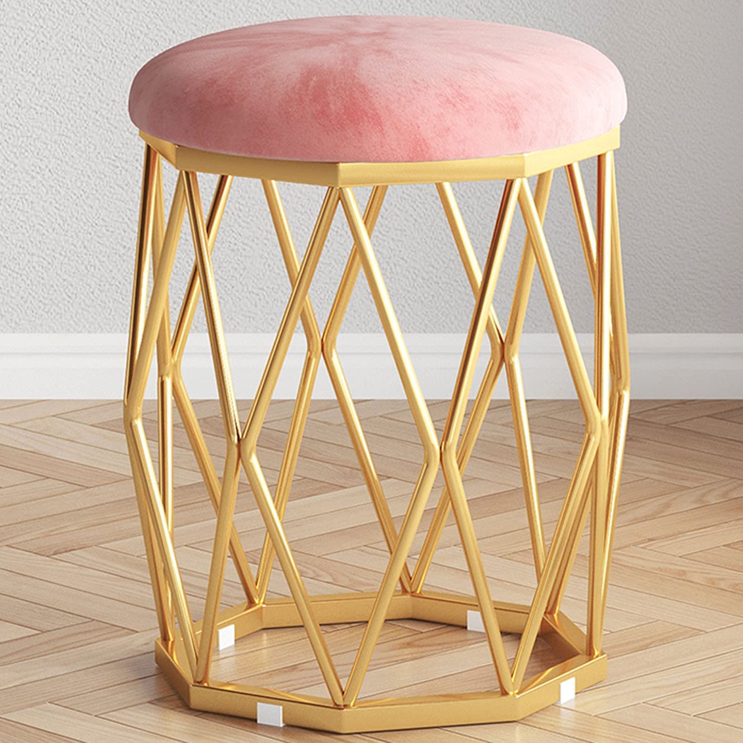 Silla de tocador para dormitorio con patas de metal estables y cojín redondo denso