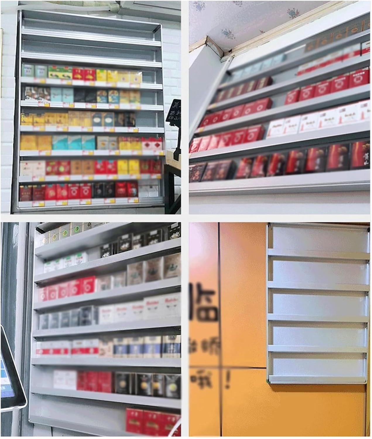 Multi-Tier Wall-Mounted Cigarette Display Holder for Retail Stores | Organized & Cigar Shelves | Silver Cabinet (92x3x70cm) - Maximize Space & Visibility