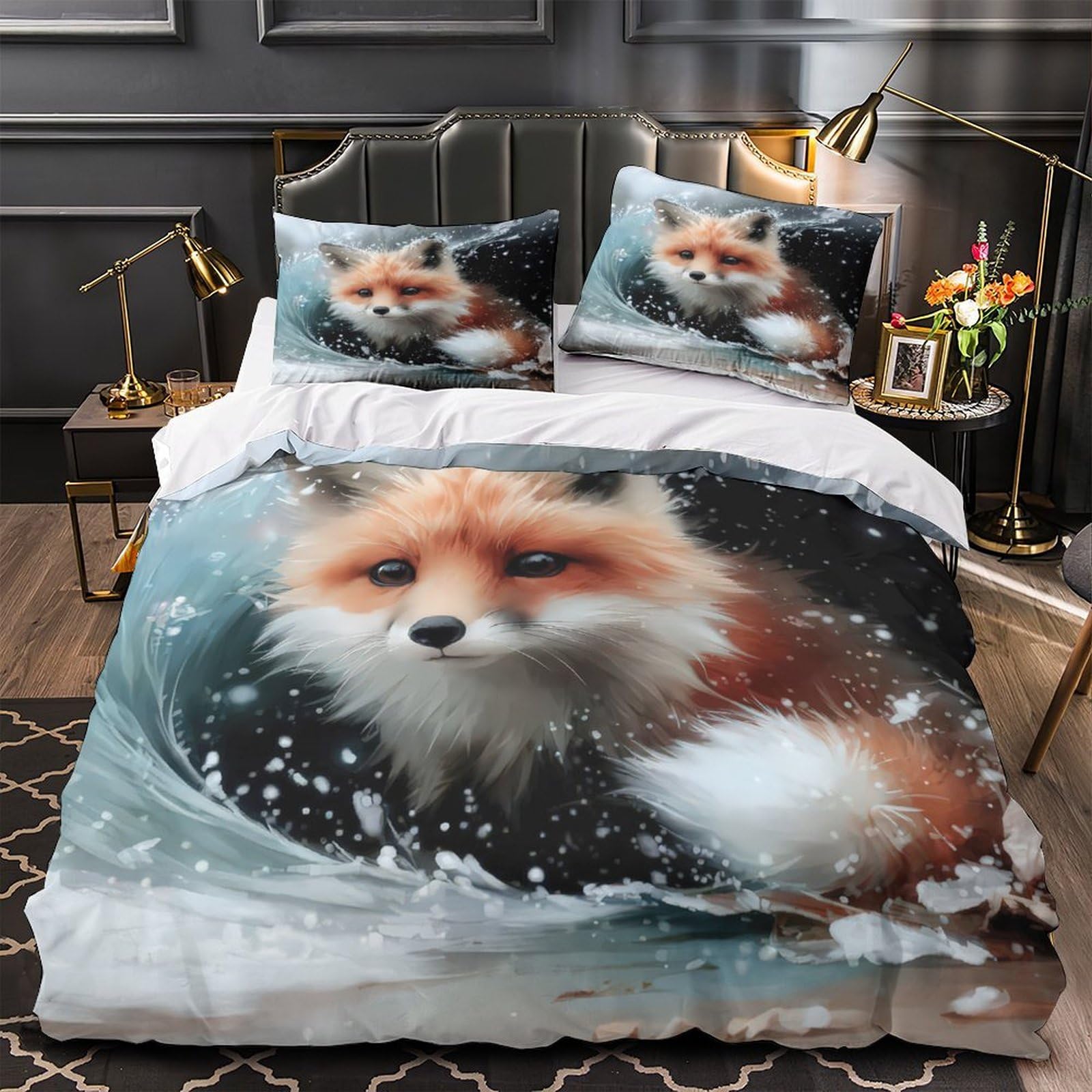Parure de lit motif renard couverture confort absolu pour couple