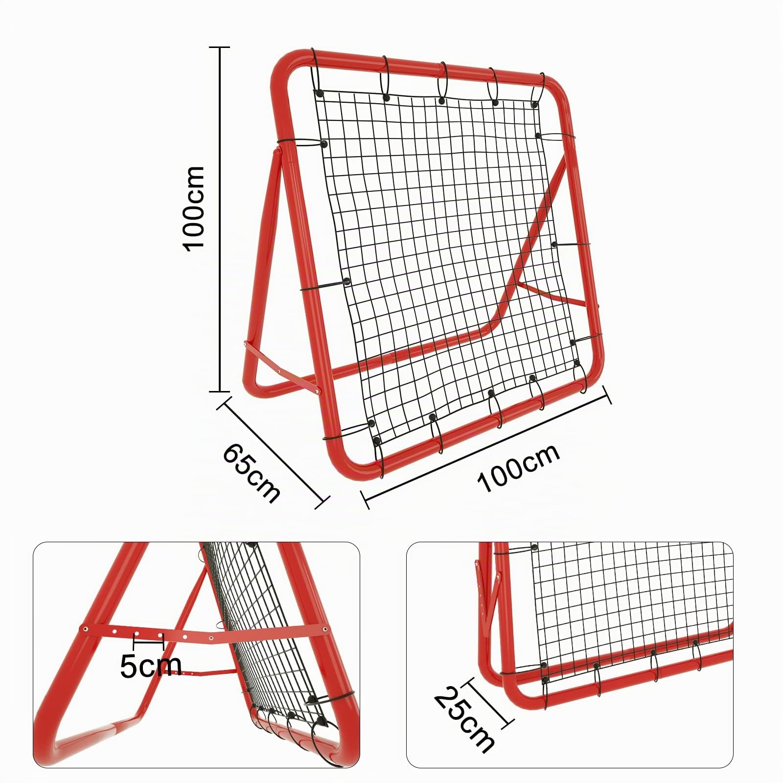 Aufun Rete per rimbalzo da calcio, portatile, per esercizi, tiro di calcio, allenamento tecnico (100 x 100 x 65 cm, rosso)