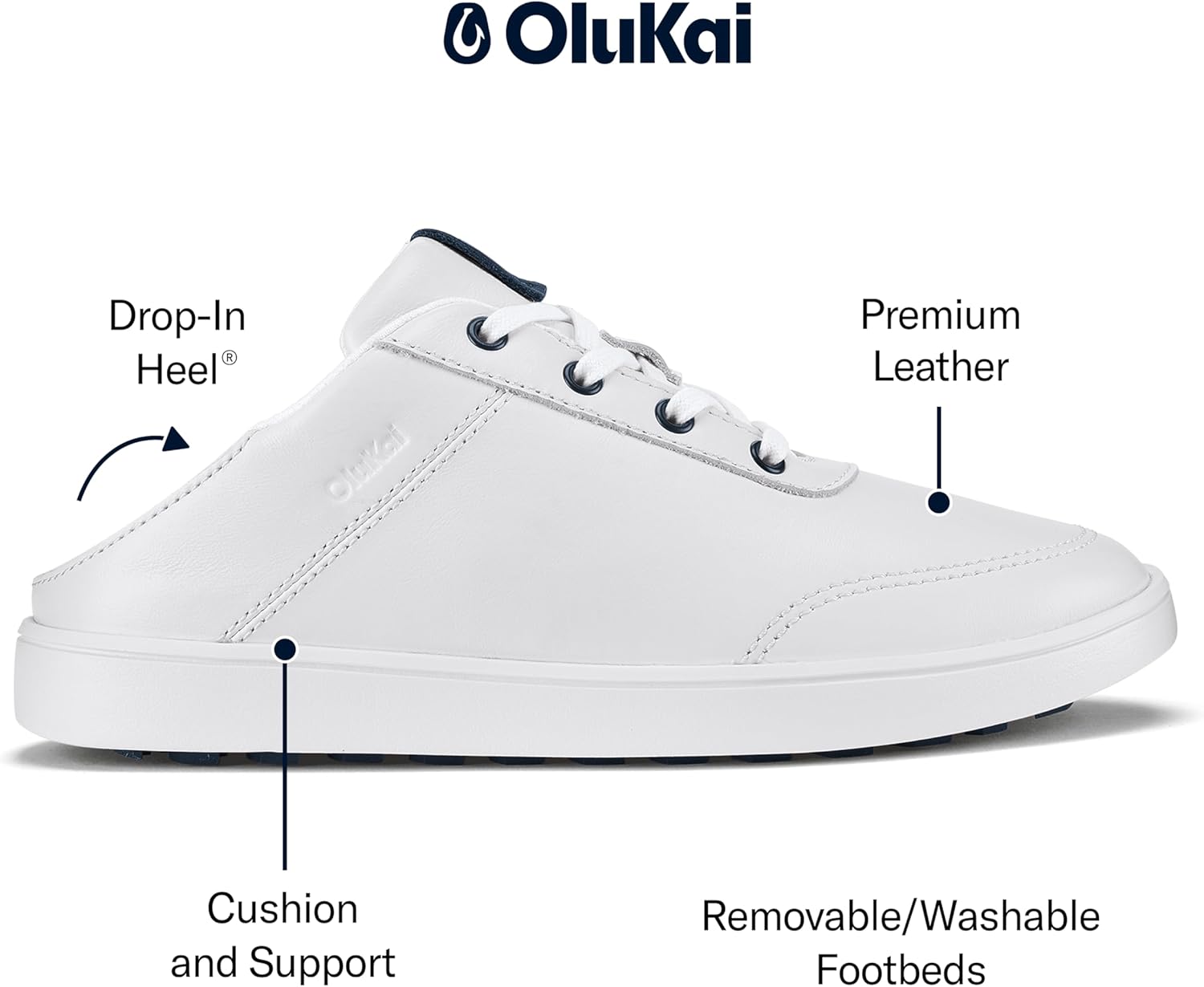 OLUKAI Puakea Women's Waterproof Leather Golf Shoes, Athletic Lace-Up Design with Drop-in Heel, All-Day Performance