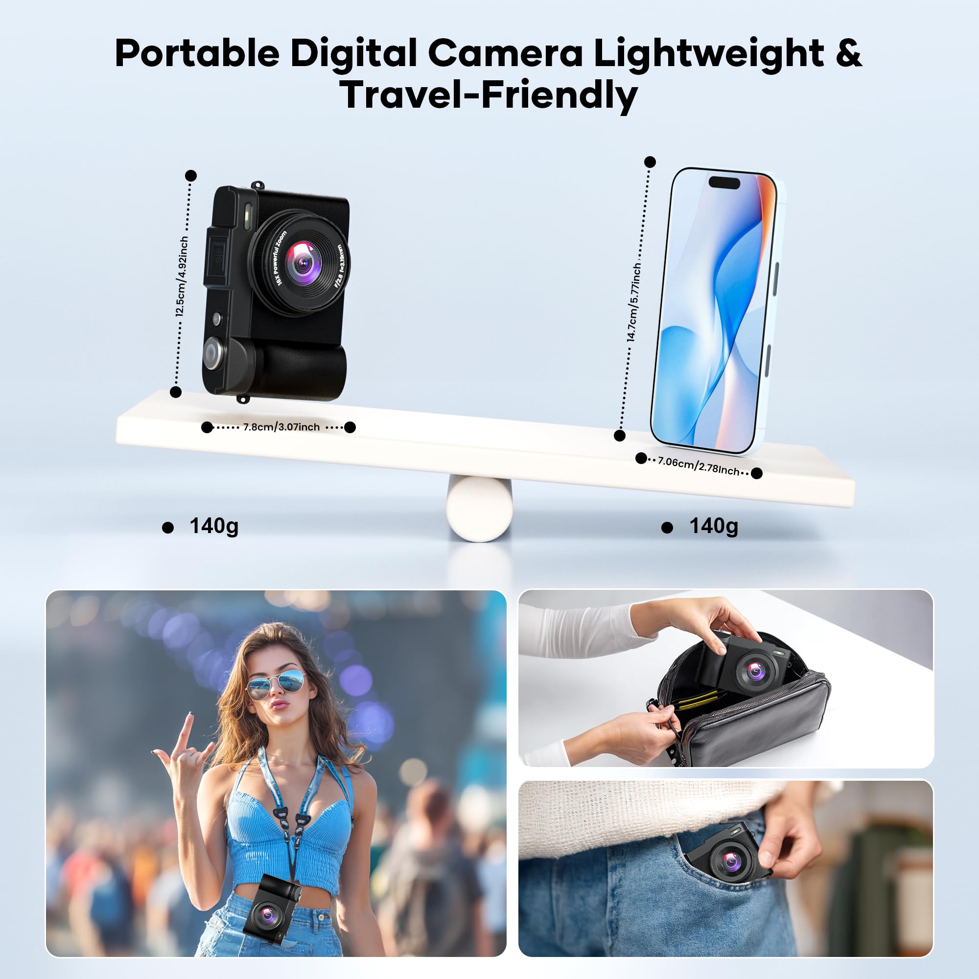 Fotocamera digitale 4K per la fotografia con messa a fuoco automatica, fotocamera da 50 MP con autofocus Vlogging da 2,8 pollici, 180 °, zoom 16x, fotocamere compatte con 64 GB, scheda SD e 2 batterie