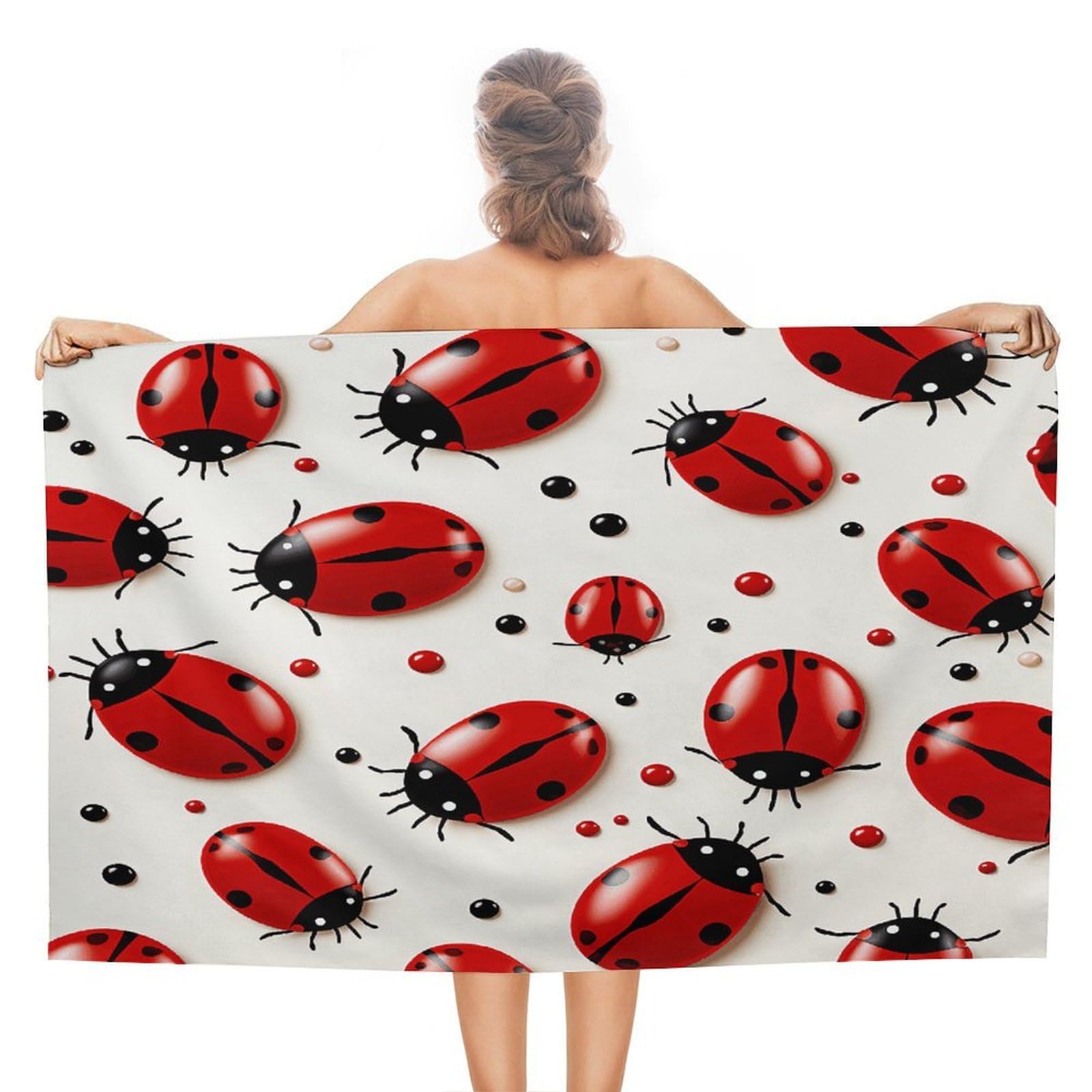 FekiLoot Red Ladybug Beach Towel Absorbent & Quick Dry Pool Towels 31 X 51 Inches Extra Large Sandfree Beach Blanket Towels Soft Lightweight Travel Towel for Swim Yoga Camping