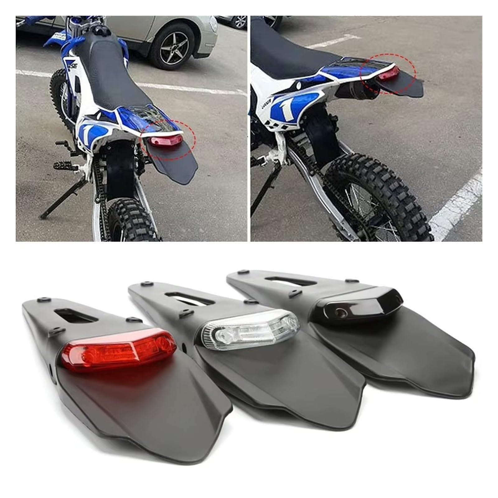 Support De Plaque D'immatriculation Universel pour Moto Feu Arrière LED ABS Arrêt Garde-Boue pour Tout-Terrain Support Plaque D'immatriculation(Black Set)