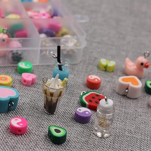 Miniatura 4 de 223pcs hecho a mano arcilla polimérica perlas frutas corazón estrella mariposa forma suelta suave perlas artesanías perlas corazón colgante resina