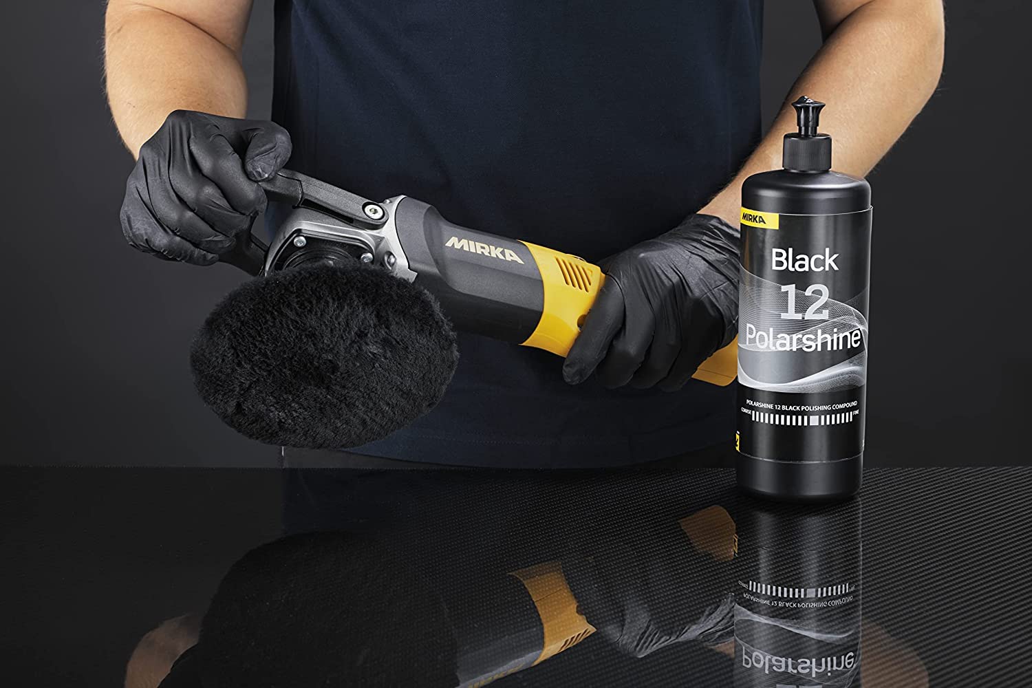 Mirka Pasta de pulido Polarshine 12 Black 1L base acuosa | Pulimento sin silicona base acuosa para eliminar arañazos desde P2000 en superficies oscuras sin hologramas