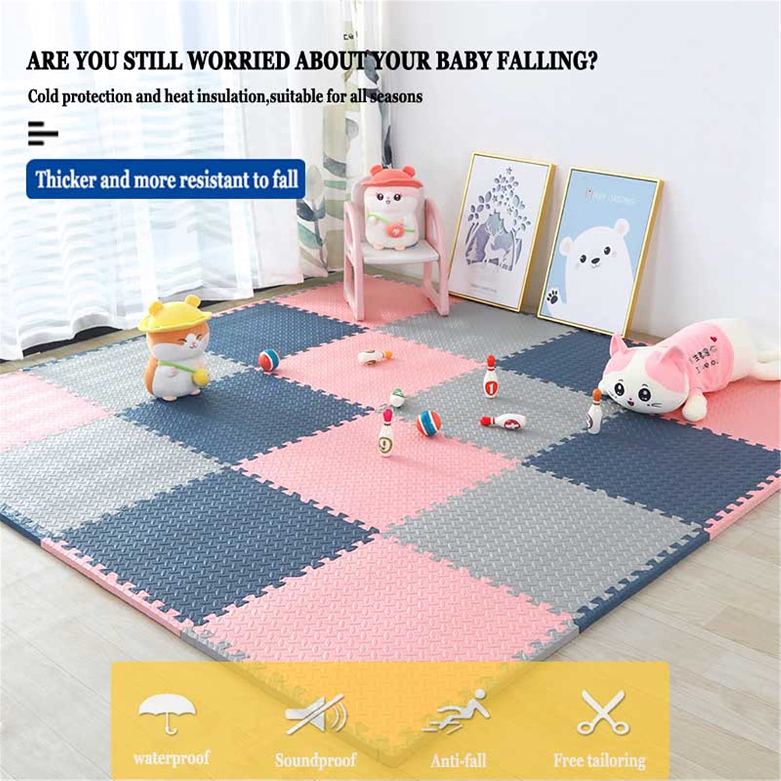 Alfombras de Juego Puzzle de Espuma, Alfombrilla Espuma EVA Multicolor entrelazada para niños, Alfombra Juego para niños para jardín Yoga Ejercicio Gimnasia, 30x30x1.2 cm,White+Pink+Purple,24