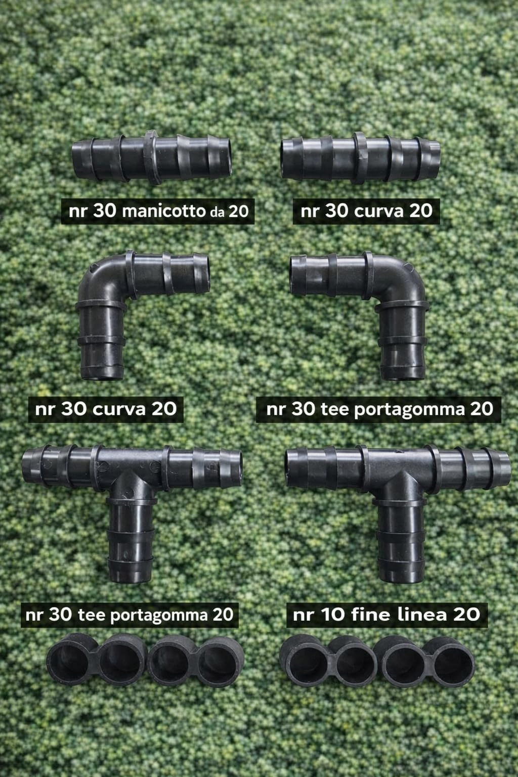 Kit 100 Raccordi Irrigazione a Goccia 20mm – 30 Manicotti a giunzione, 30 Tee, 30 Curve, 10 Tappi Fine Linea – Compatibile Tubo Polietilene 20 mm – Facile Installazione