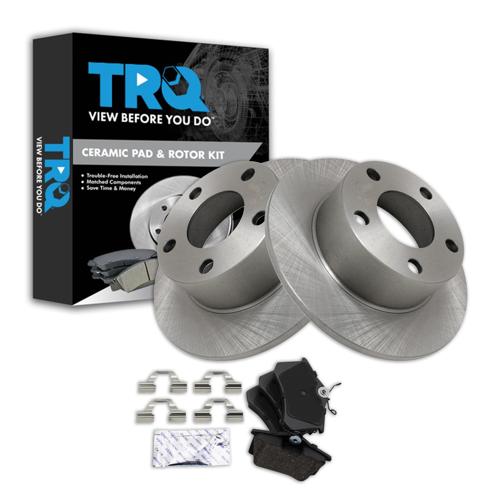 TRQ Rear Brake Pad and Rotor Set Ceramic Compatible with 1998-2004 Audi A6 2004-2005 Volkswagen Passat