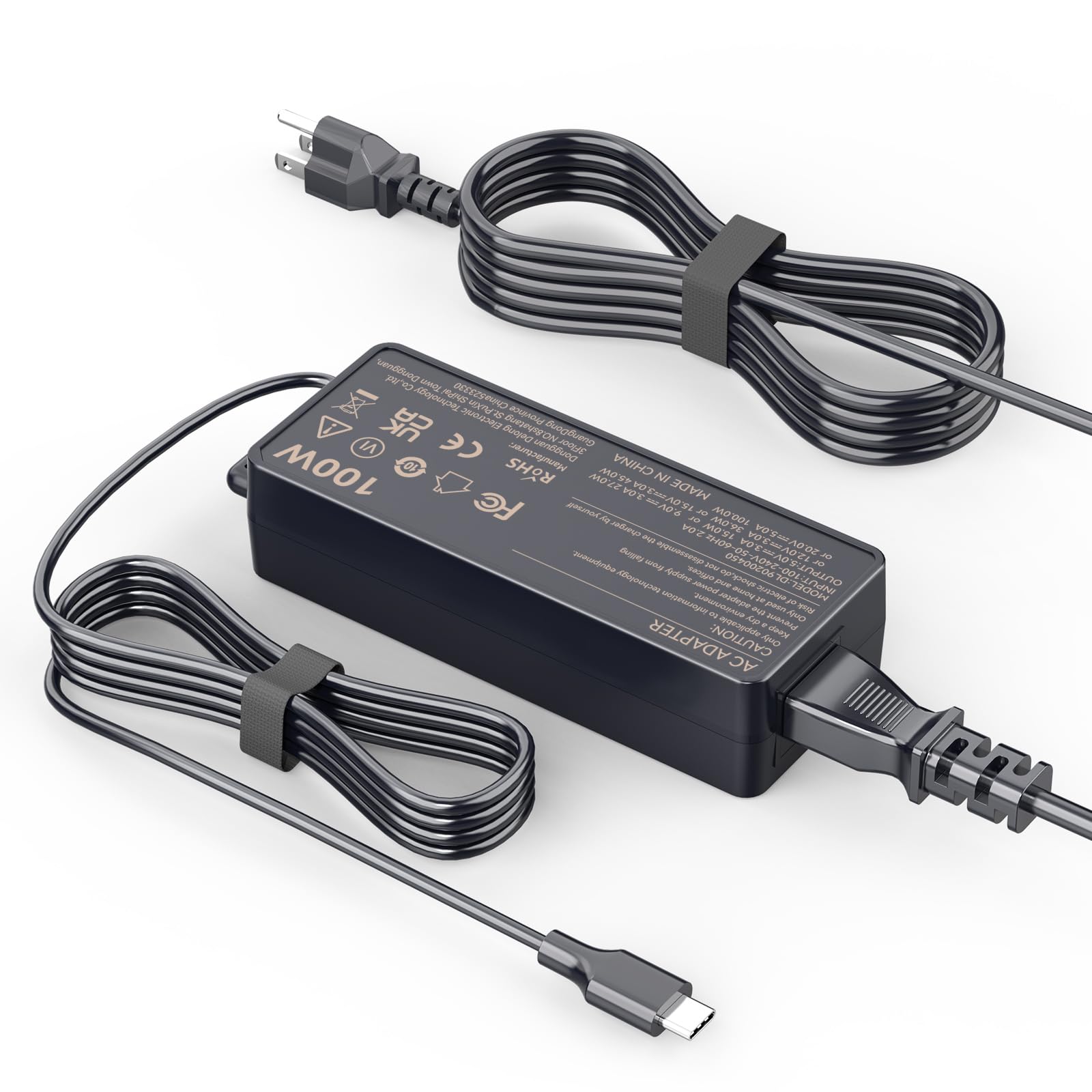 USB C Laptop Charger, 100W Fast Charging Compatible with Lenovo, HP, Dell, Asus, Acer, MacBook, Huawei, Samsung Type C Power Adapter Supply Supports 90W 65W 45W