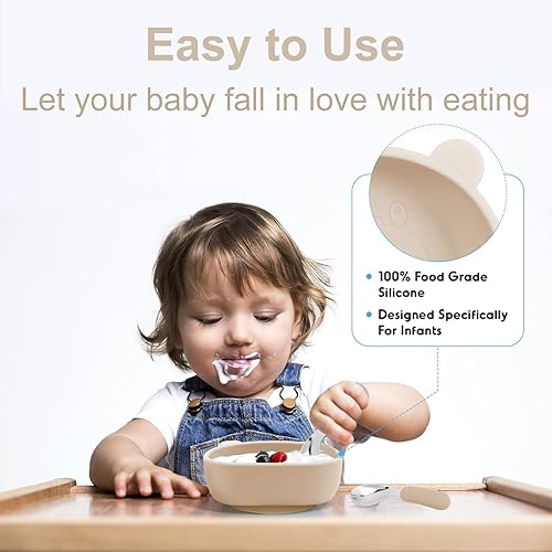 Miniatura 5 de Juego de alimentación de silicona para bebés, suministros de destete LED para bebés, paquete de 8 con placa de succión y cuenco, cucharas de