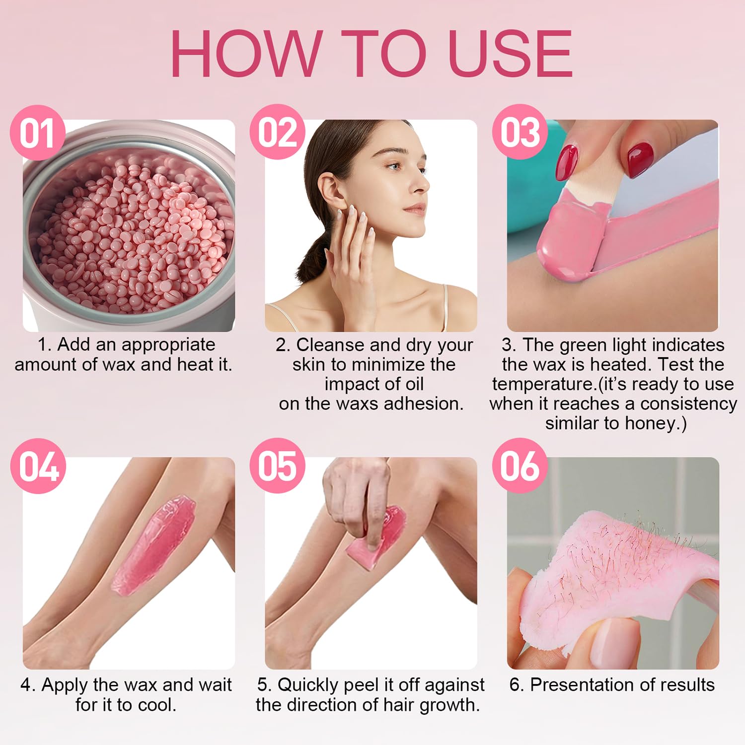 Galdino Kit per ceretta da donna, kit di cera per depilazione, kit di ceretta per il corpo a casa con 4 sacchetti di fagioli, per sopracciglia, labbra, viso, braccia, gambe, ascelle, bikini, schiena