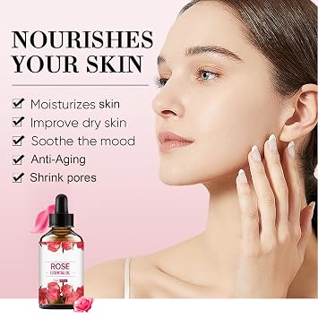 Organic Rose Oil for Face, Body & Hair, Lightweight Moisturizing Rose Facial Oil for Face, Helps Reduce the Look of Wrinkles & Fine Lines, Multi-Use Skin Care & Aromatherapy, 30ml