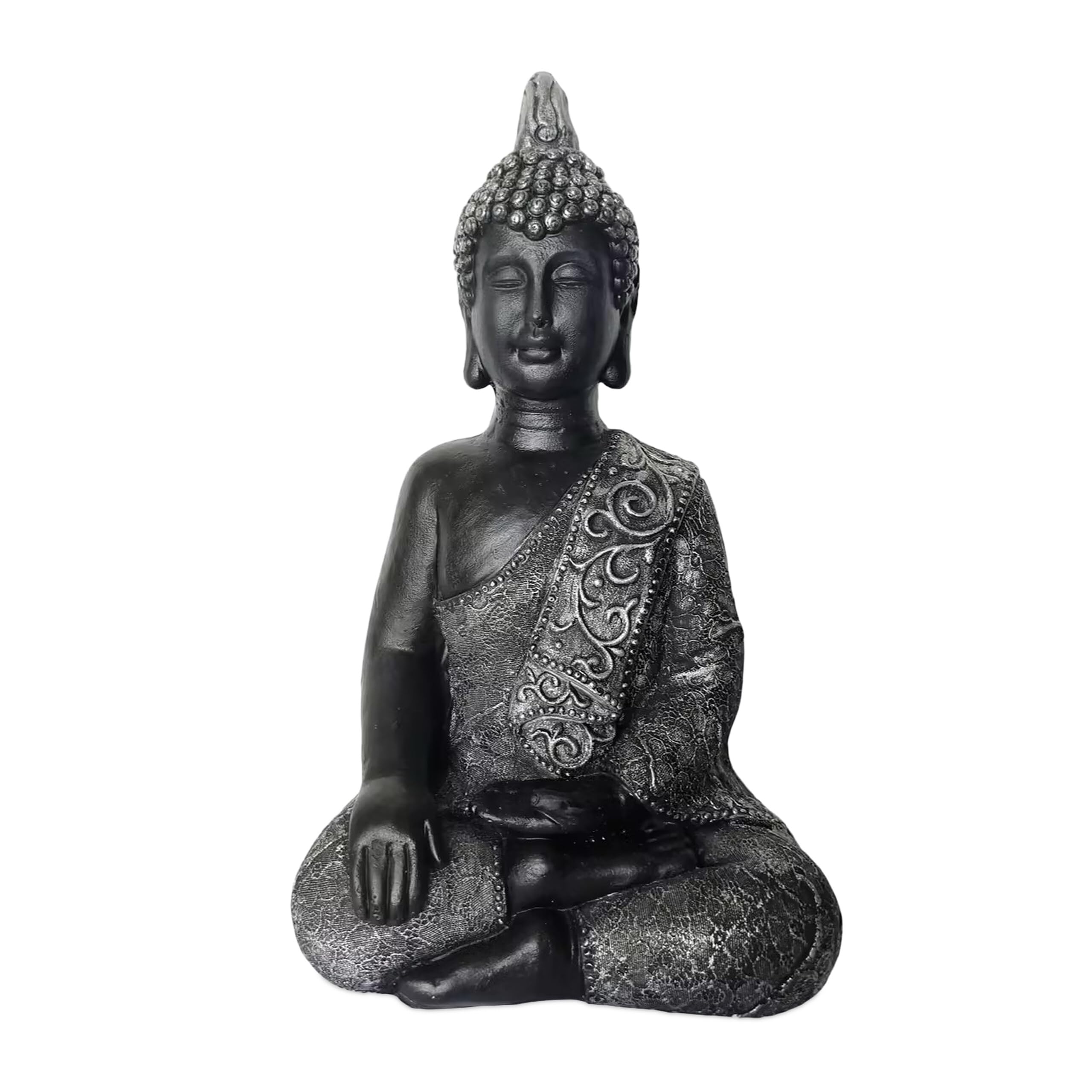 Relaxdays Seated Buddha Garden Ornament, Weatherproof, Frost-Resistant, 45 cm, Anthracite